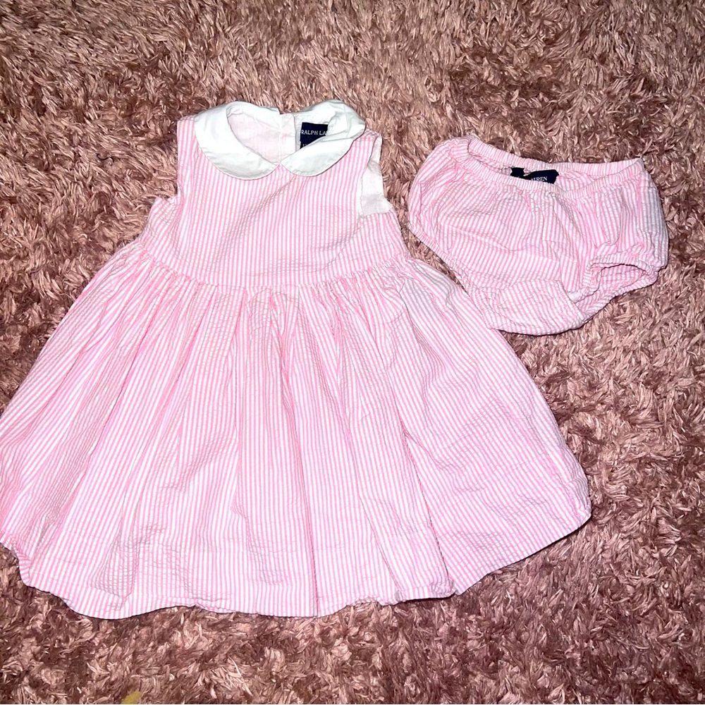Ralph Lauren pink striped collared dress with matching bloomers